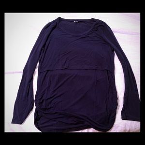 Navy blue maternity and nursing friendly shirt